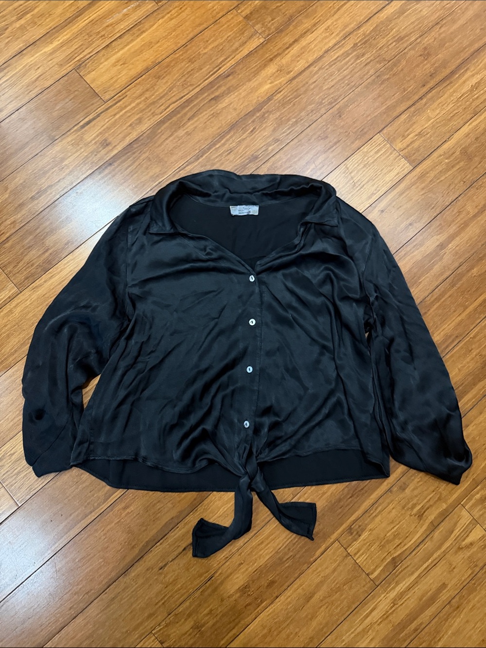 In Italy Women's Black Tie-Front Button Down Shirt